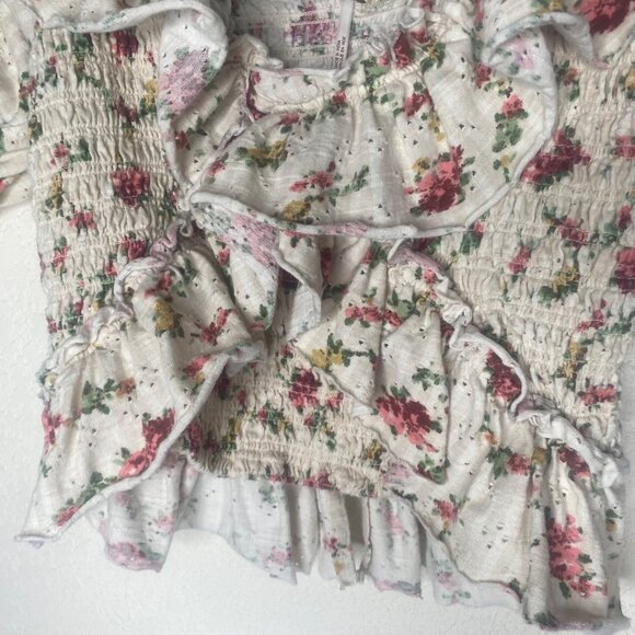 Free People Favorite Top Womens S‎ Pink Floral Smocked Ruffled Peasant Feminine - Picture 5 of 15